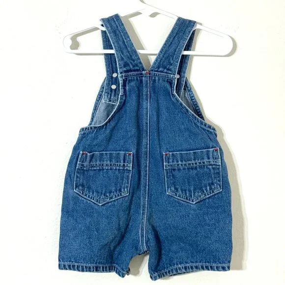 Vtg Carters Baby Embroidered Denim Overalls Jean Shortalls Shorts Beach Animals - Picture 6 of 15